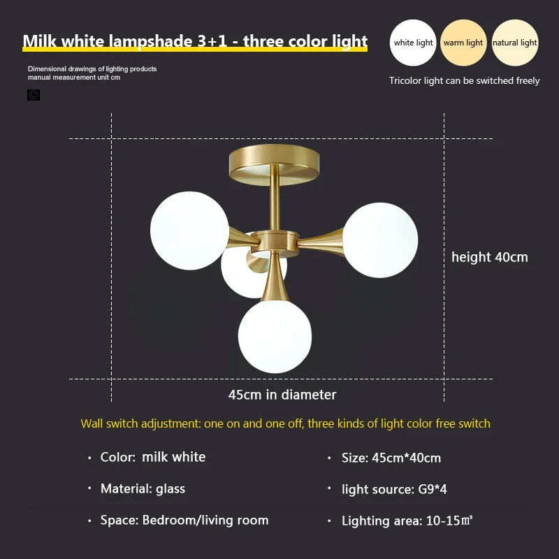 lustre nordique en verre blanc pour éclairage intérieur