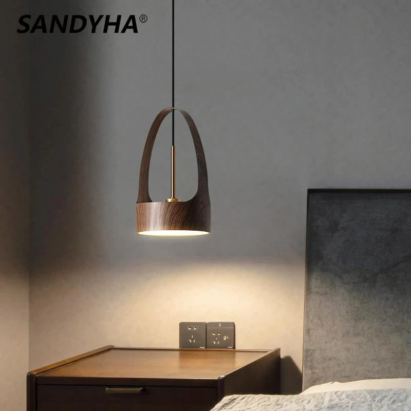 Nordique fer Art bois Grain petit suspension éclairage moderne Simple lampe de chevet à LED pour salle à manger chambre maison suspendu lustre