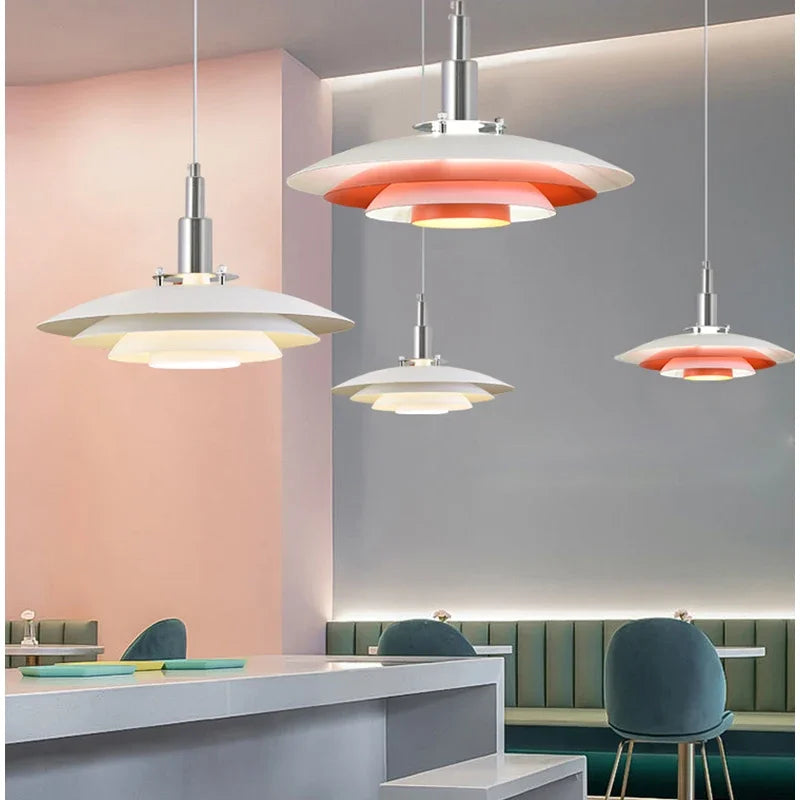 Lamp Mid Century Pendant Light Creative Modern Gradient White Red UFO Adjustable Light Fixture Dining Room Kitchen chandeliers