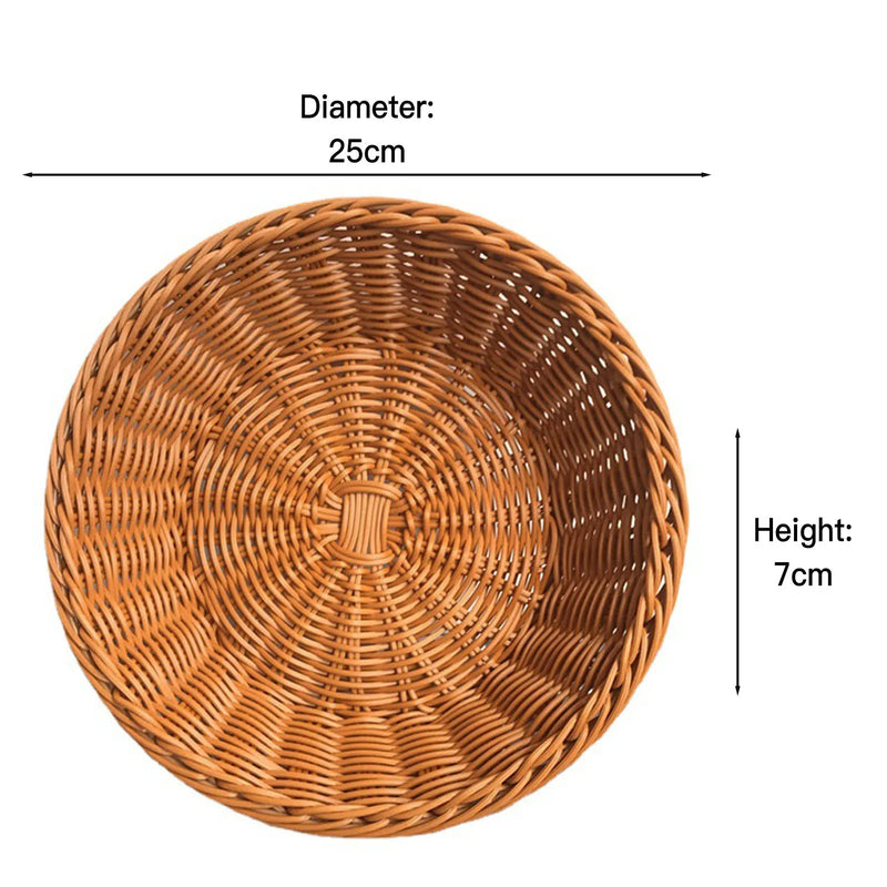 panier à fruits rond en rotin tissé à la main pour rangement alimentaire