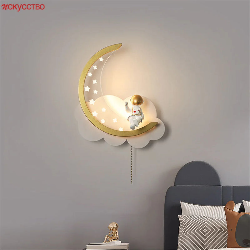 applique murale led astronaute lune nuages pour enfant