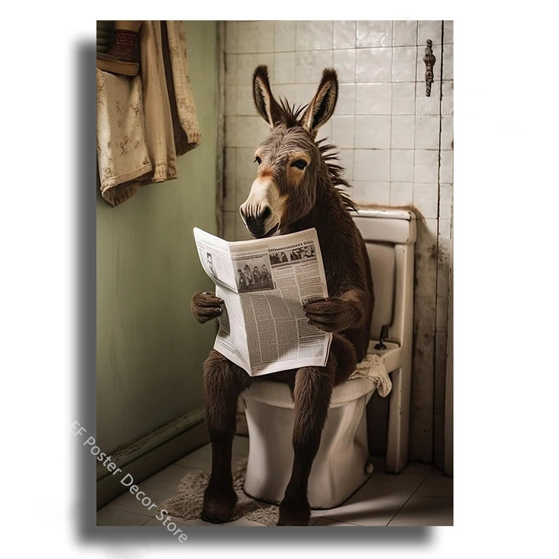 Tableau affiche humoristique d'un animal sur les toilettes