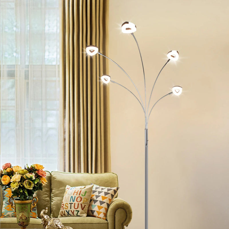 Depuley Lampadaire LED à 5 lumières à intensité variable pour chambre à coucher avec bras et tête réglables - Lampes modernes à poteaux hauts pour bureau