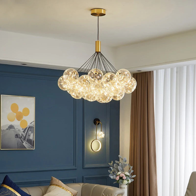 suspension LED design moderne en verre transparent gypsophile réglable en hauteur