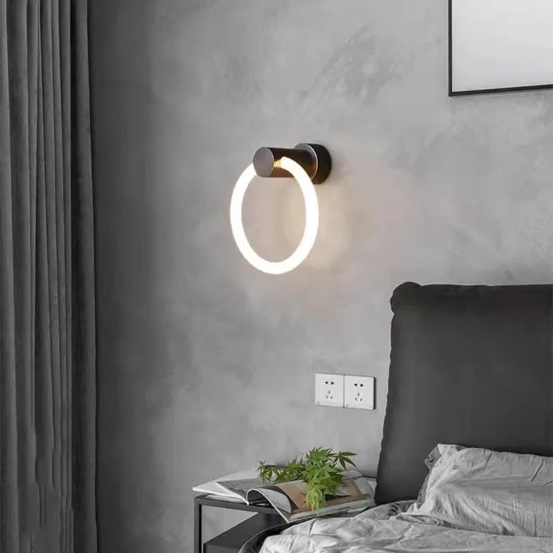 applique murale led moderne en laiton anneau acrylique 3 couleurs gradable