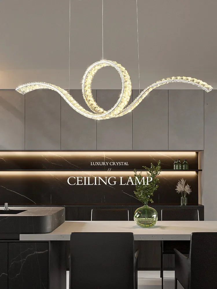 Luxury Restaurant LED Crystal Chandelier Modern High-end Design Gold/Silver Dimming Lamp Bar Kitchen Island Stair Pendant Lights