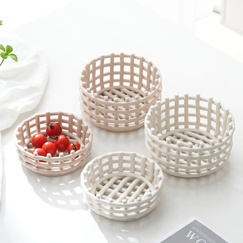 panier de rangement tissé en céramique pour décor et usages variés