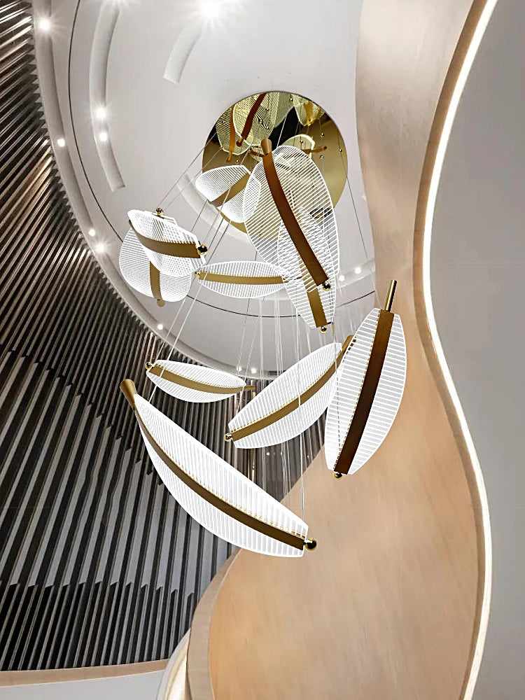 lustre nordique long en plumes pour villa duplex restaurant