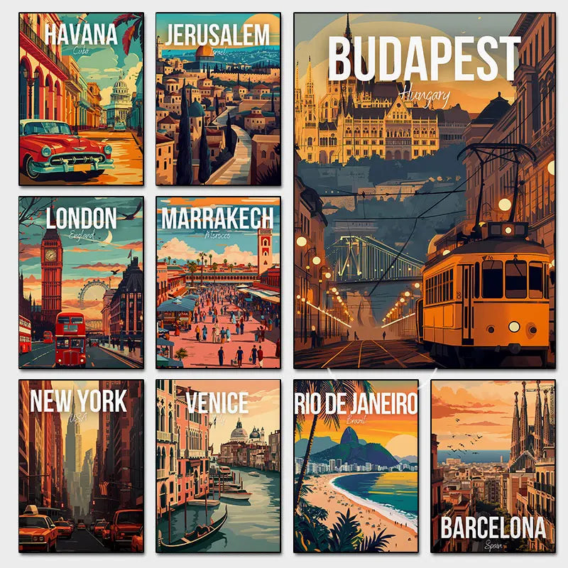 affiche de voyage barcelone budapest la havane décoration murale