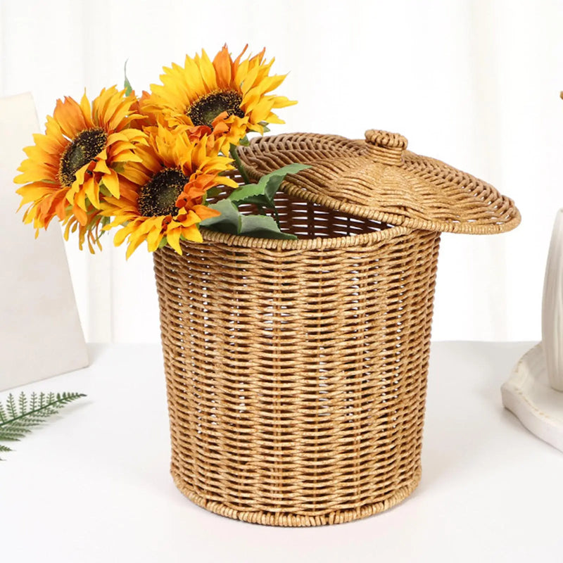 panier à linge tissé à la main avec couvercle et ouverture pratique