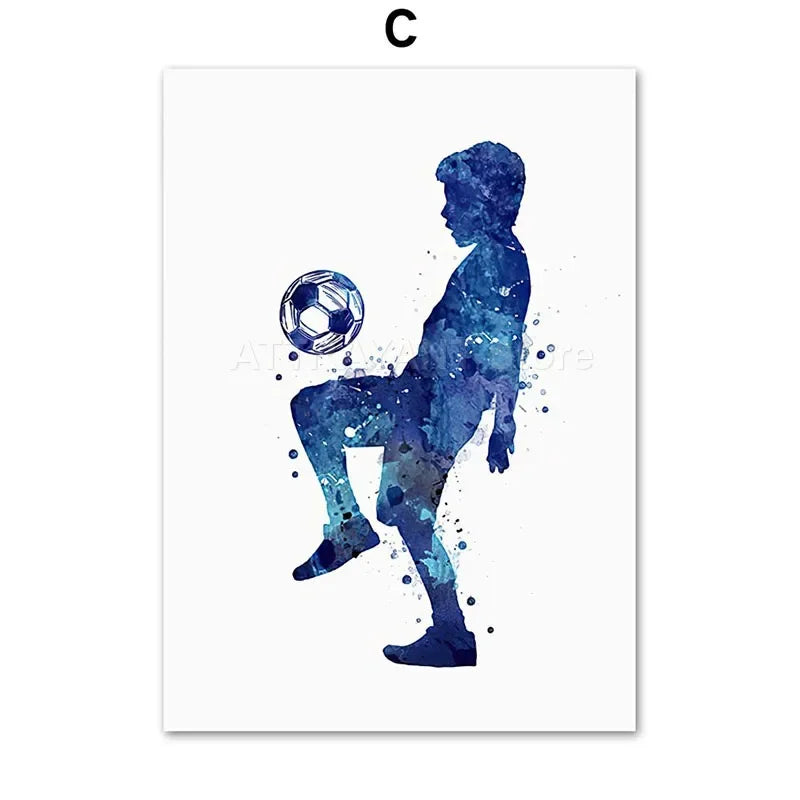 Tableau affiche aquarelle personnalisée joueur de football pour enfants décor mural