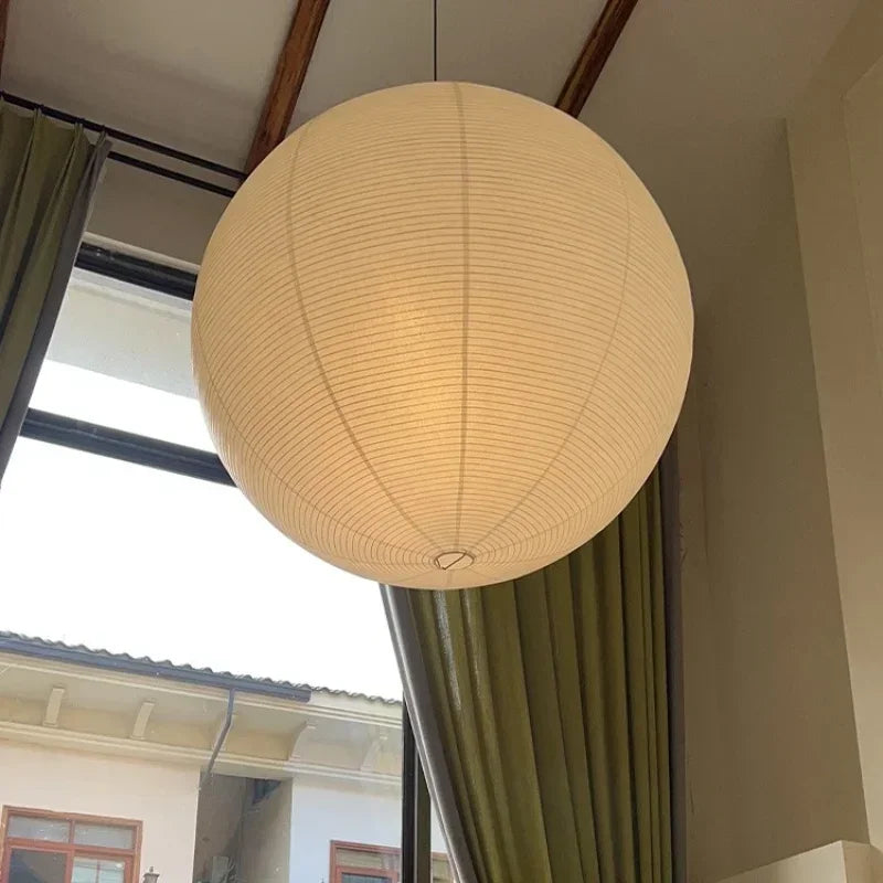 Washi Paper Pendant Lights Round Suspension Chandelier Hanging Lamp for Living Room Bedroom