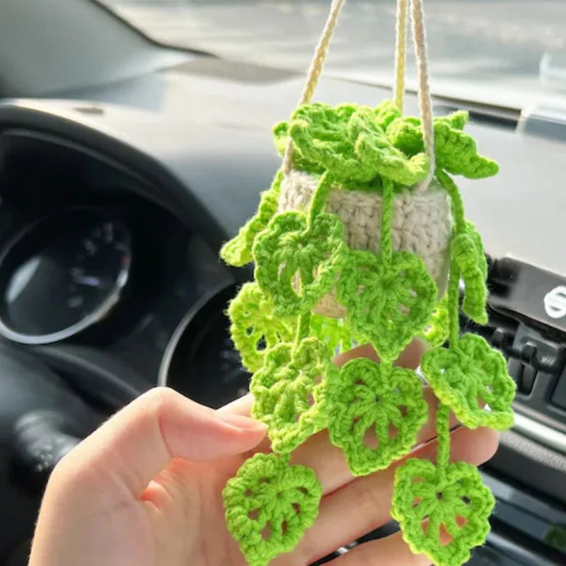 crochet suspendu créatif pour décoration de voiture plante en pot