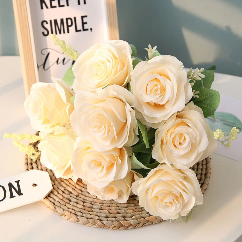 bouquet de roses artificielles en soie pour décoration et mariage