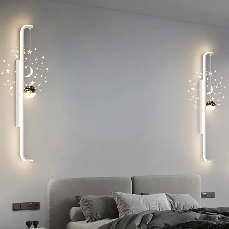 Modern Long Wall Lamps Living Room Wall Light TV Background Decorative Night Lights Black White Gold Star Projection AC 220V