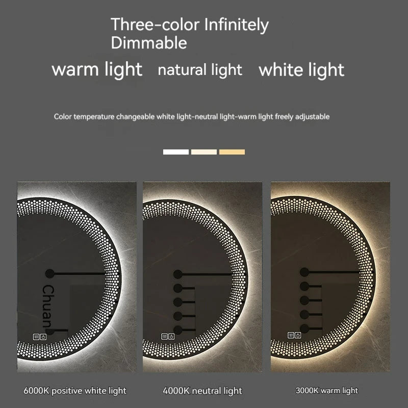 miroir rond à led avec rétroéclairage réglable et antibuée intelligent