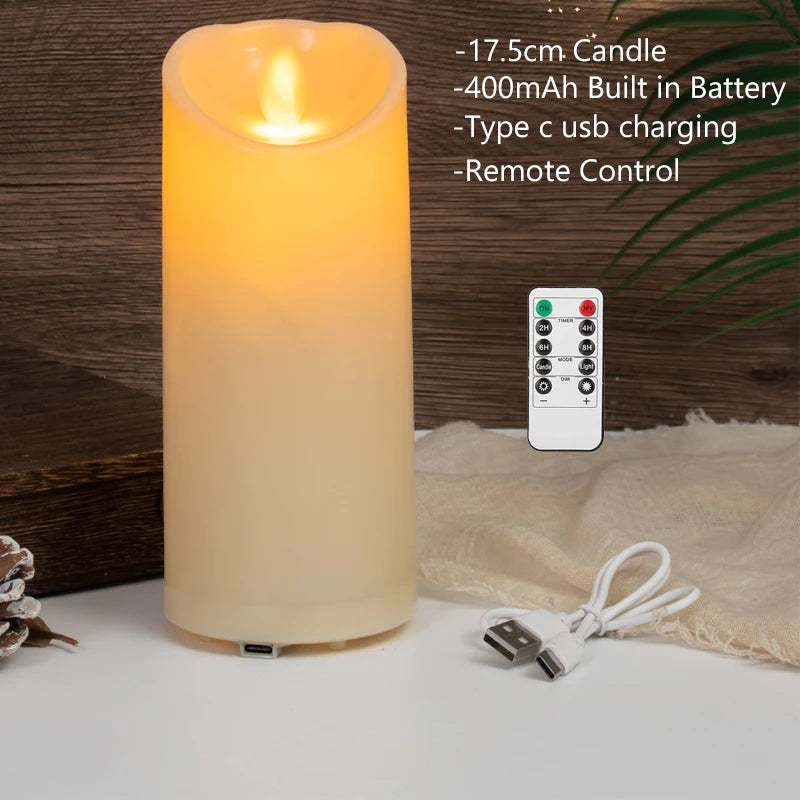 bougie pilier led rechargeable à distance avec minuterie et ambiance festive