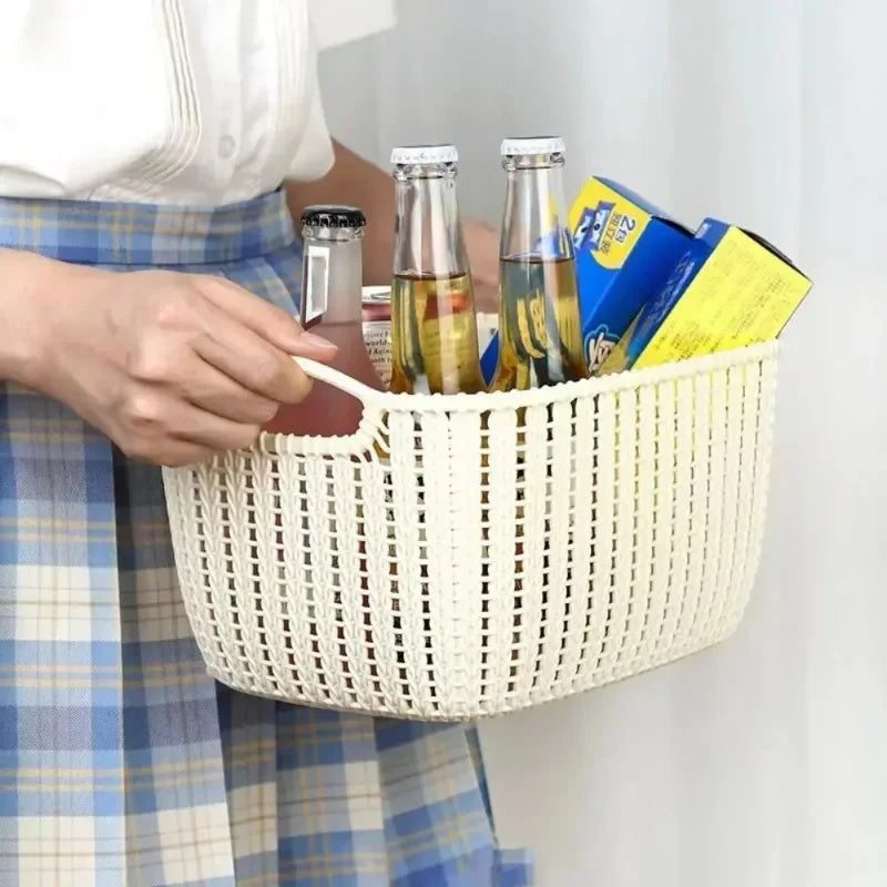 boîte de rangement en rotin avec poignée pour bureau et vêtements