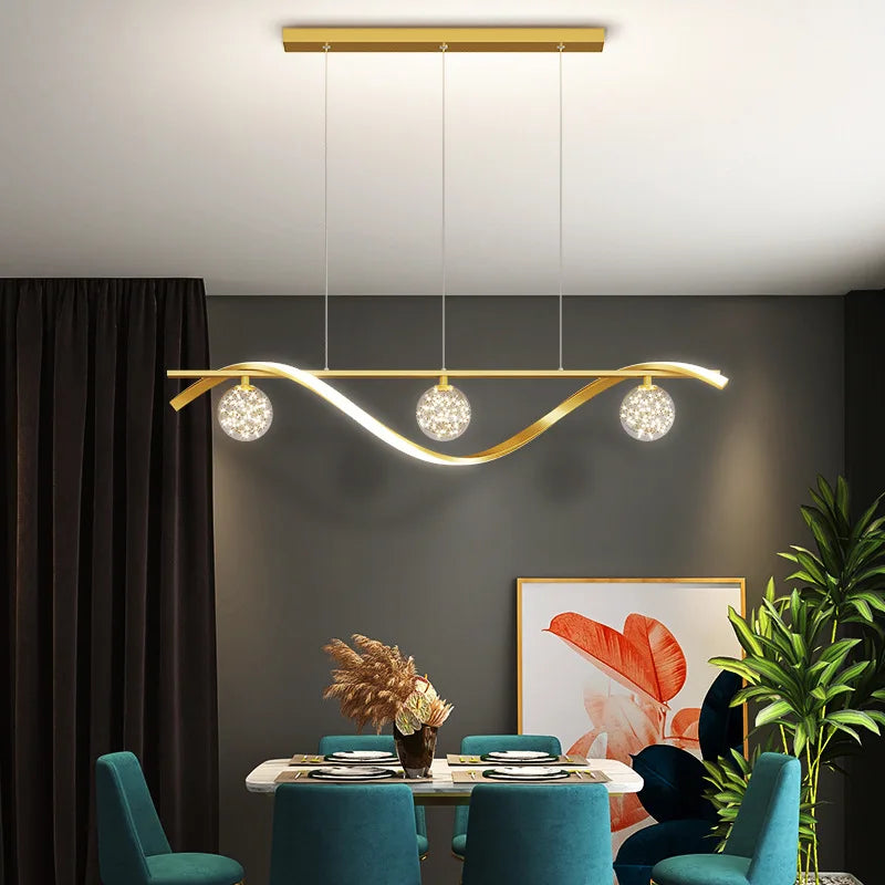 Modern Nordic Style LED  Luxury Long Strip Table Lamp Creative New Dining Room Bar Simple Modern Chandelier