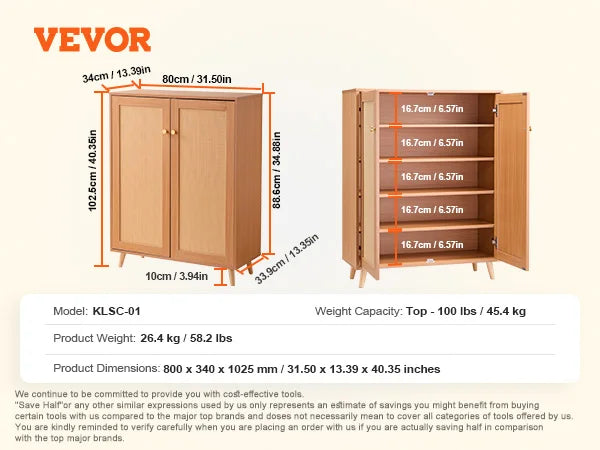 armoire de rangement à chaussures rotin 5 niveaux avec portes