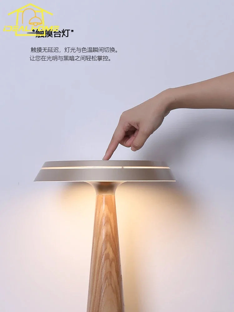 lampe de table minimaliste en bois massif design italien avec éclairage led