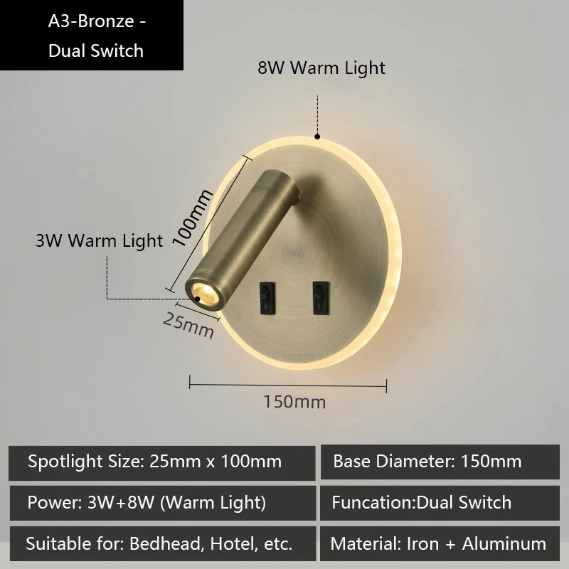 applique murale led moderne avec ports usb et lampes de lecture réglables