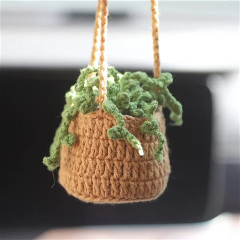 crochet suspendu créatif pour décoration de voiture plante en pot