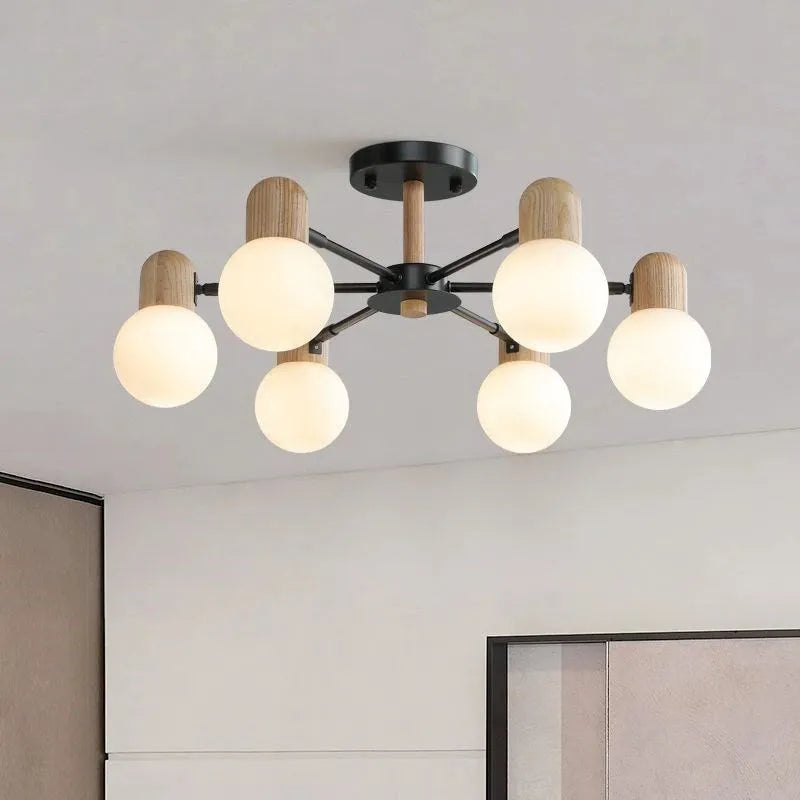 Plafonnier LED en bois au design nordique multi-têtes