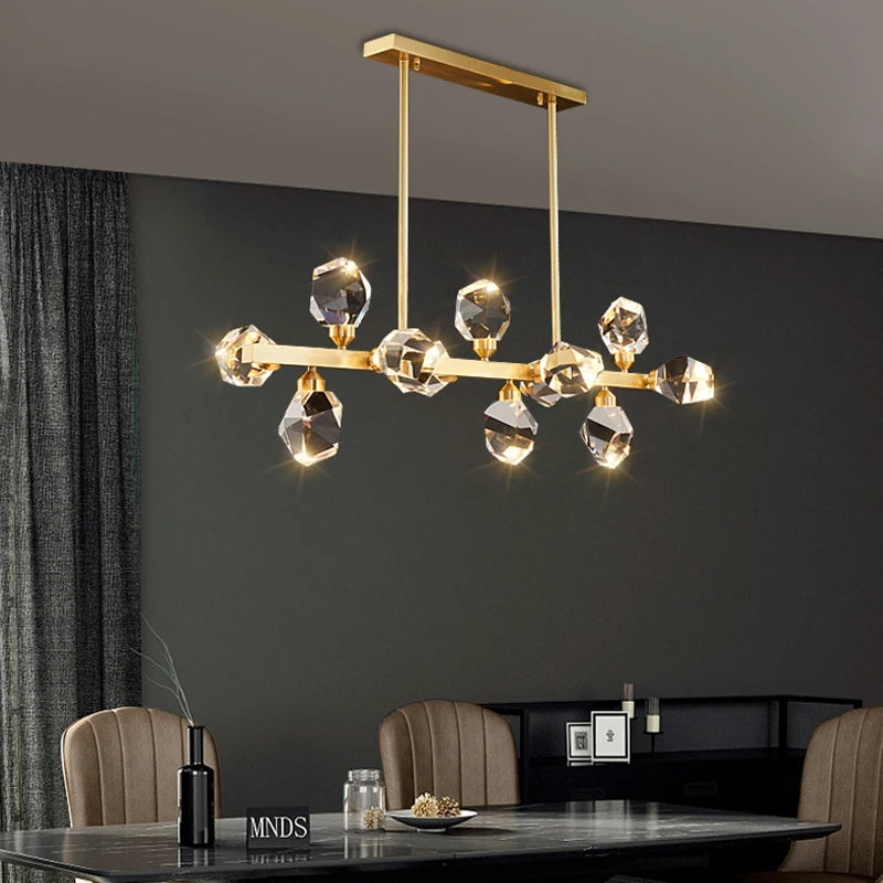 lustre moderne en laiton diamant cristal led de luxe