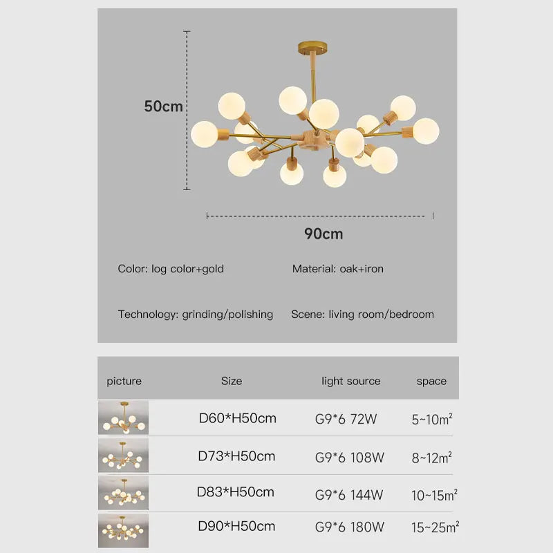 lustre à led en bois nordique pour décoration intérieure moderne