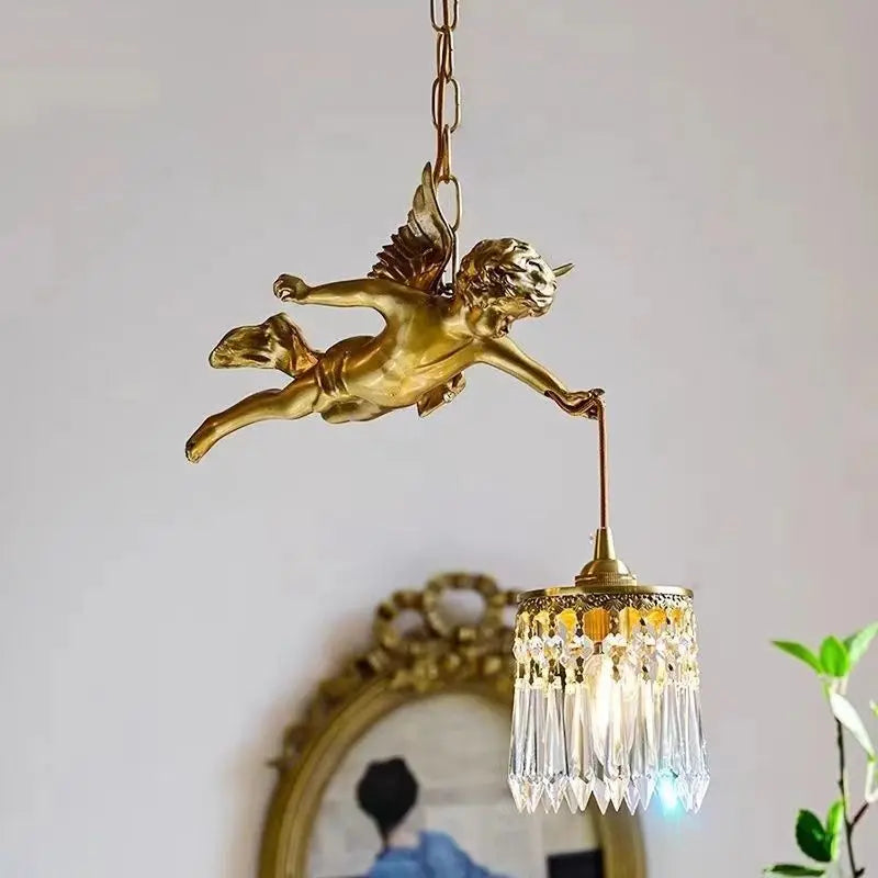 lustre en cristal à led avec ailes d'ange décoration européenne luxueuse