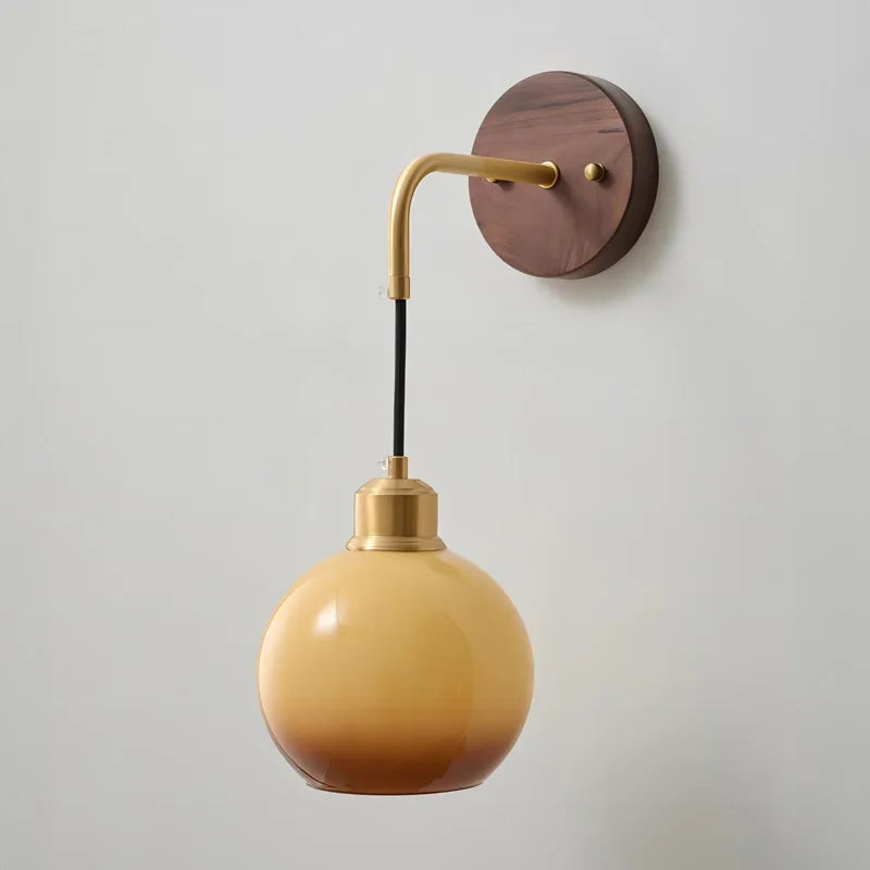 Walnut Wood Brass Gradient Glass Wall Light, Wall Sconce for Bedroom, Bedside, Living, Dining Room, Corridor aisle