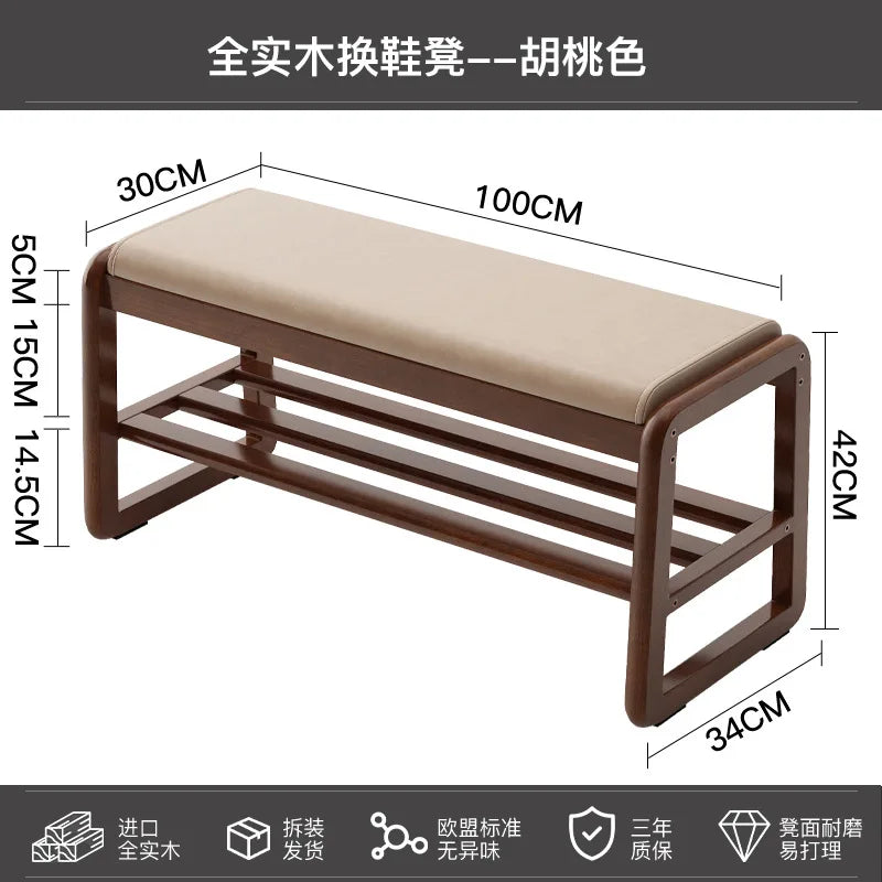 banc à chaussures en bois massif pour rangement pratique