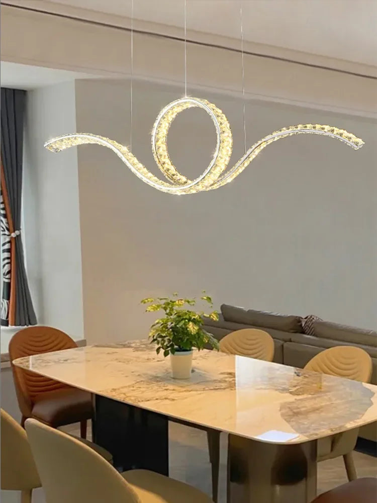 Luxury Restaurant LED Crystal Chandelier Modern High-end Design Gold/Silver Dimming Lamp Bar Kitchen Island Stair Pendant Lights