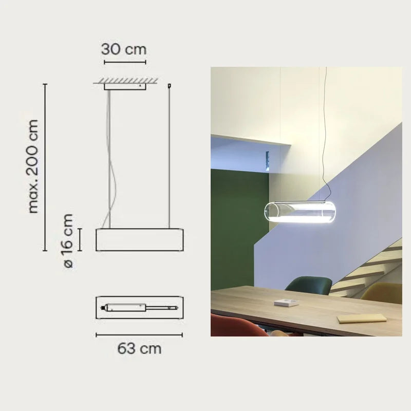 lustre moderne en verre transparent avec éclairage led