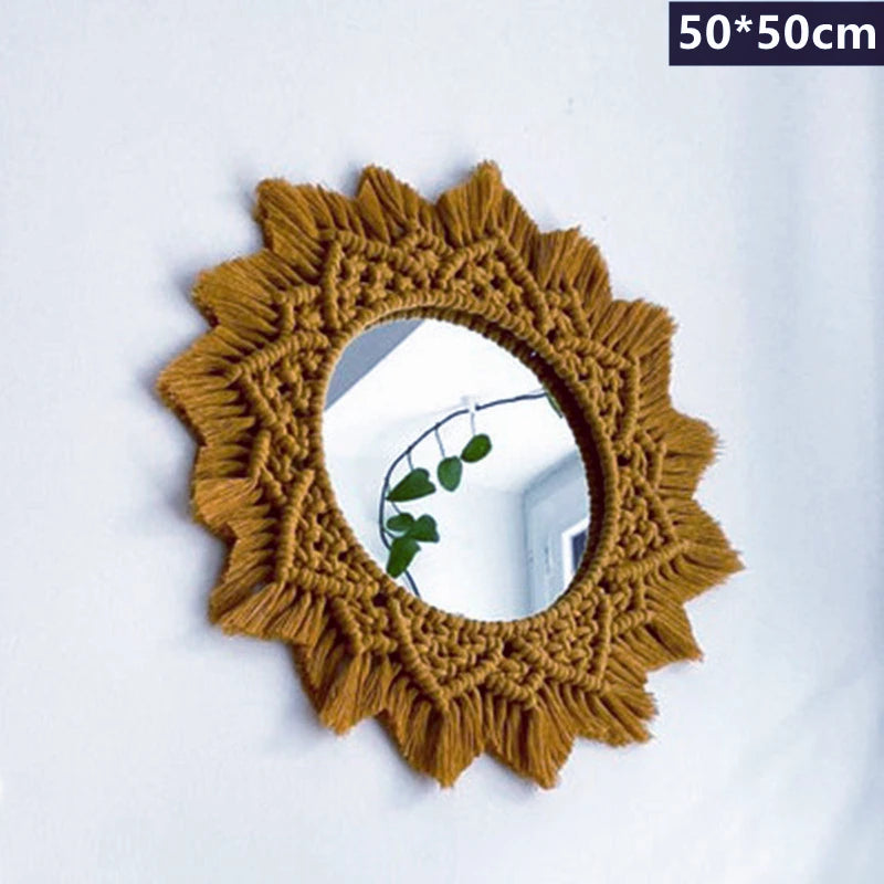 miroir rond en macramé style bohème pour décoration murale