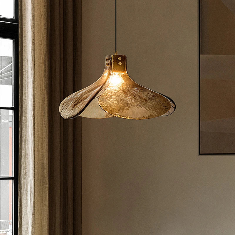 lustre rétro en verre led en forme de pétale pour loft