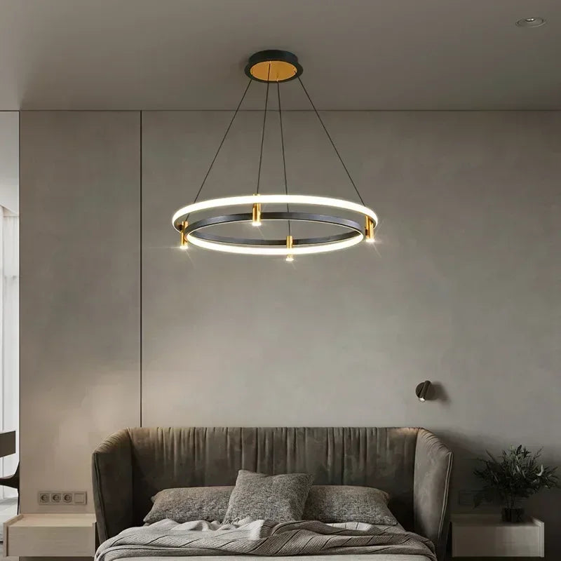 lustre moderne en anneau avec éclairage led décoratif