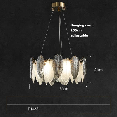 lustre suspendu led art déco avec plumes blanches et grises