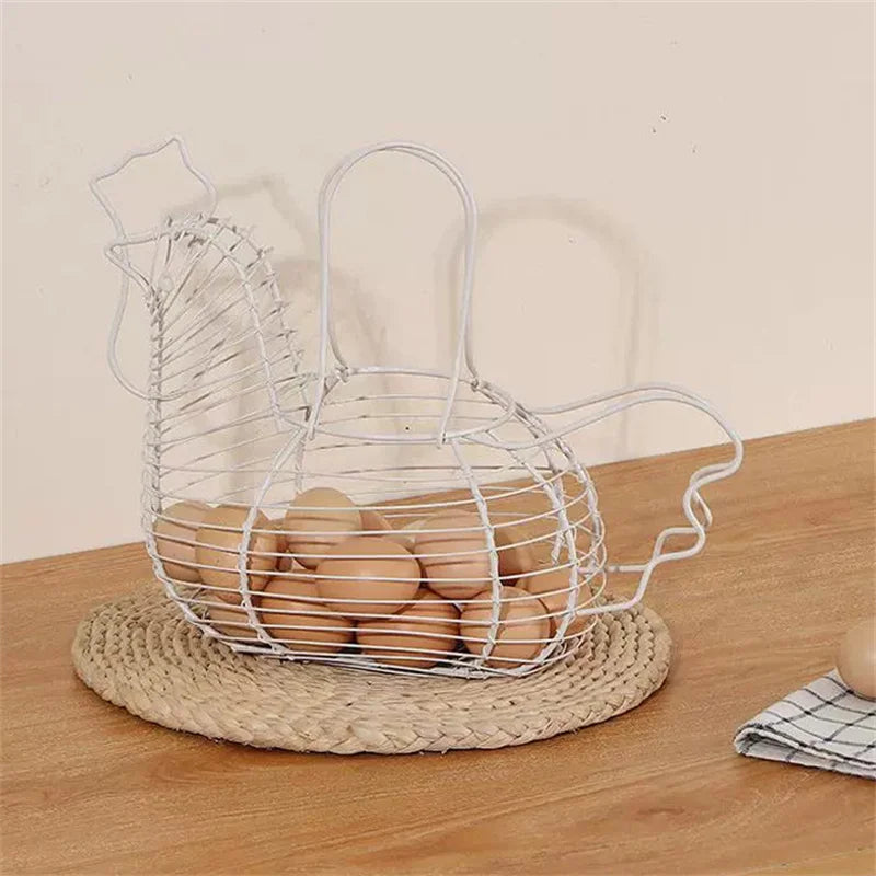 panier de rangement en fer forgé en forme de poulet