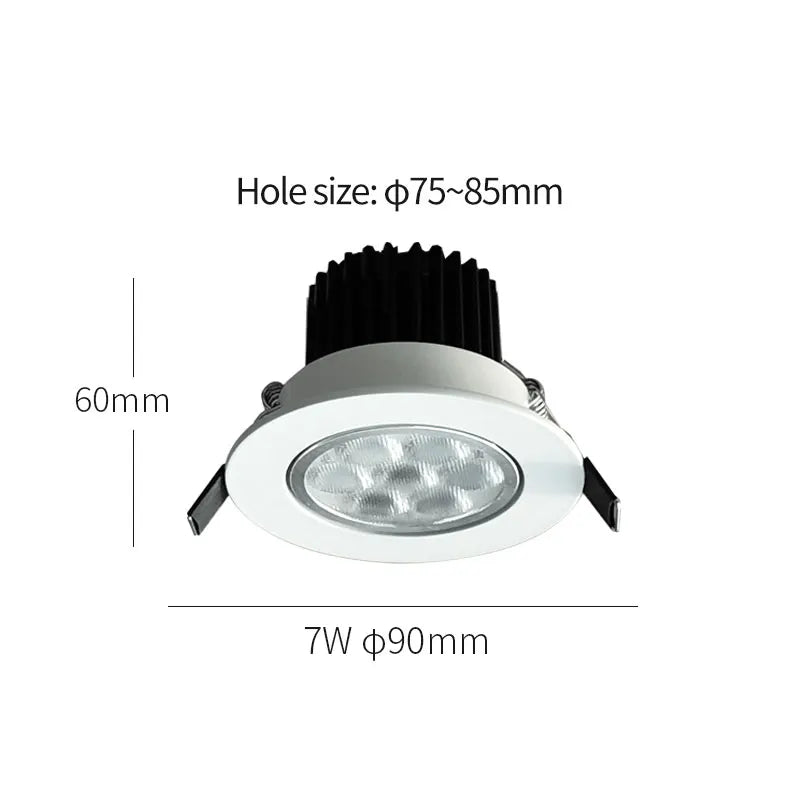 Embedded mini spotlight with driver kit, LED ceiling light, indoor downlight, 7W, 110V, 220V, 75mm~85mm hole