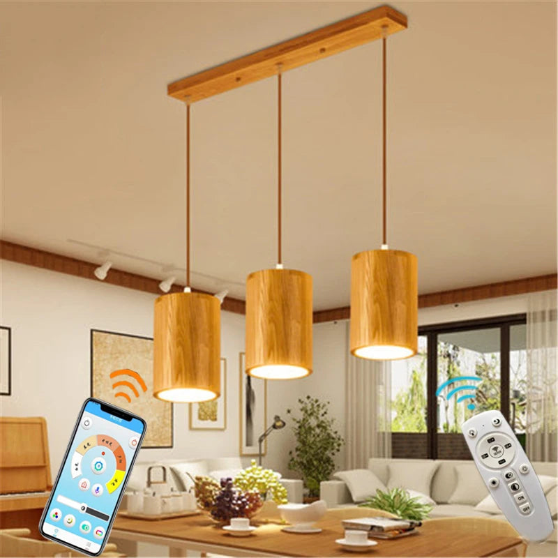 suspension LED en tonneau bois style nordique décoratif