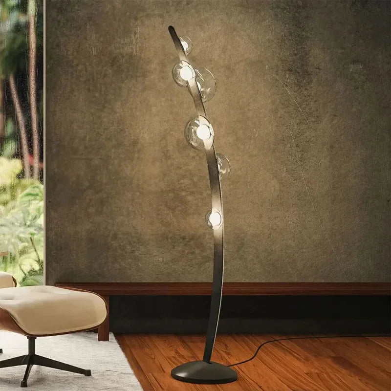 lampadaire design en cuir italien avec boule en verre