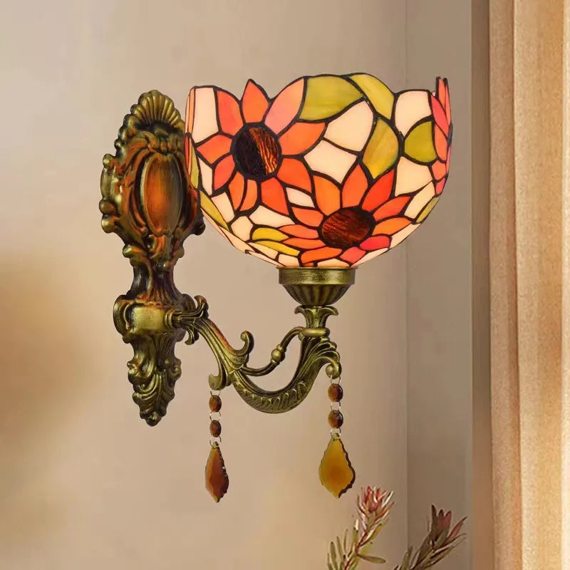 applique murale fleurs turques abat-jour baroque en verre décoratif