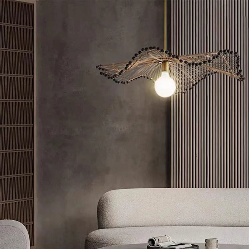 lustre art déco en corde de chanvre tissée pour intérieur moderne