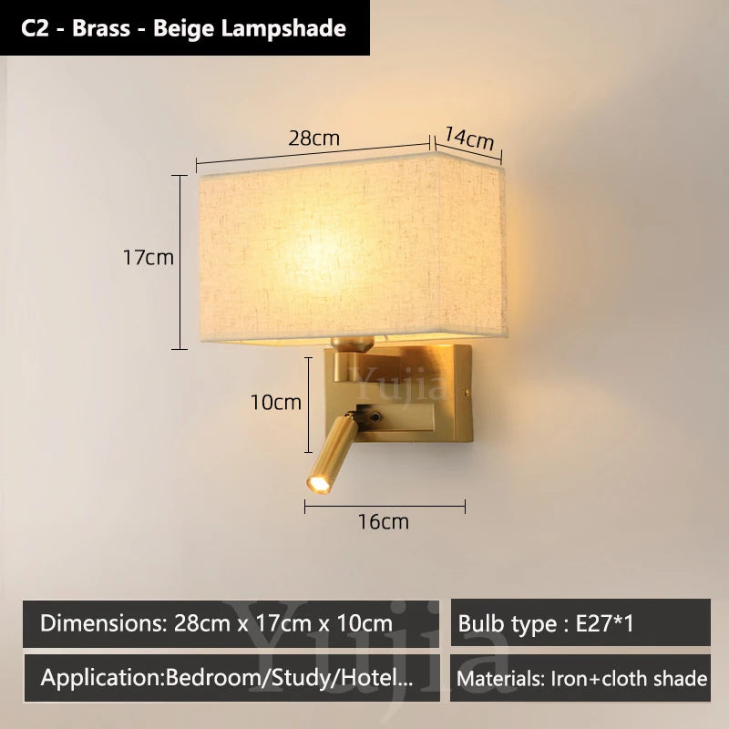 applique murale moderne abat jour tissu avec spot réglable 360 degrés