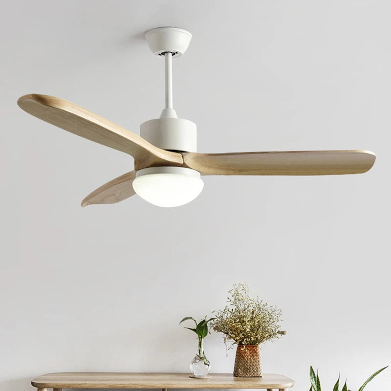 ventilateur de plafond nordique à lumière télécommandée en bois et métal