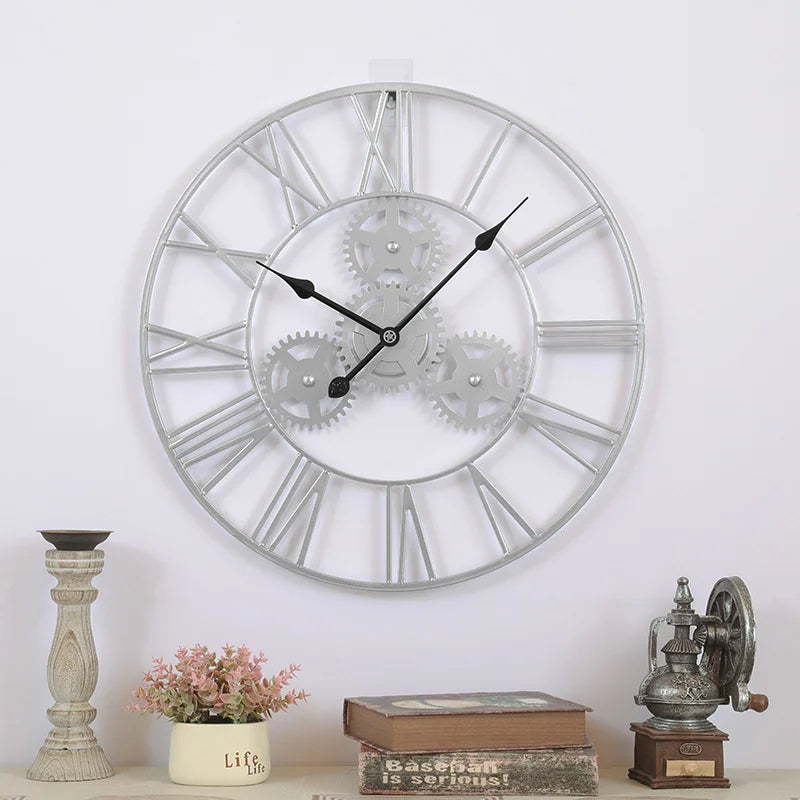 horloge murale rétro 3D luxe grand engrenage décorative artisanale