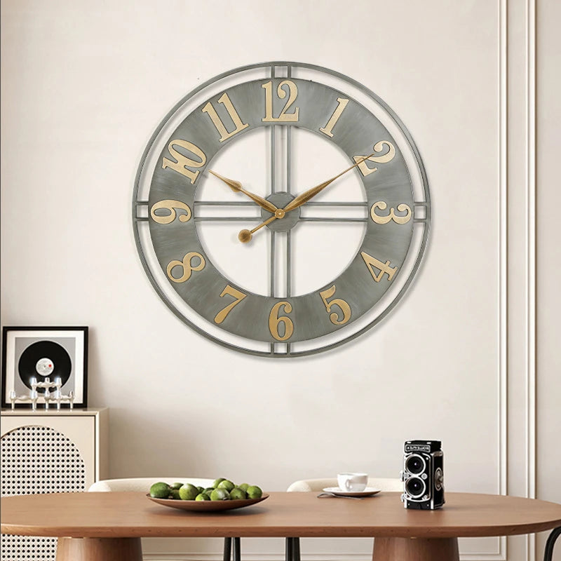 horloge murale moderne 3D rétro avec chiffres romains en métal silencieuse