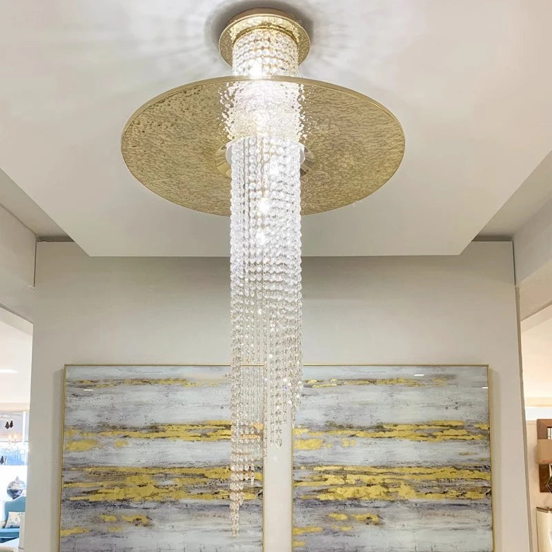 lustre long en cristal moderne pour villa de luxe